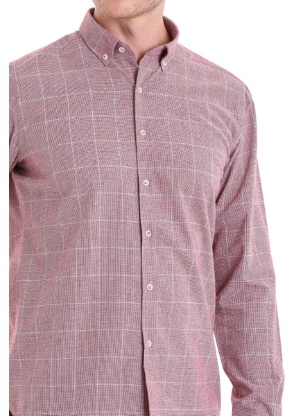 Bordo Comfort Fit Desenli Pamuklu Uzun Kol Casual Gömlek fırsatları