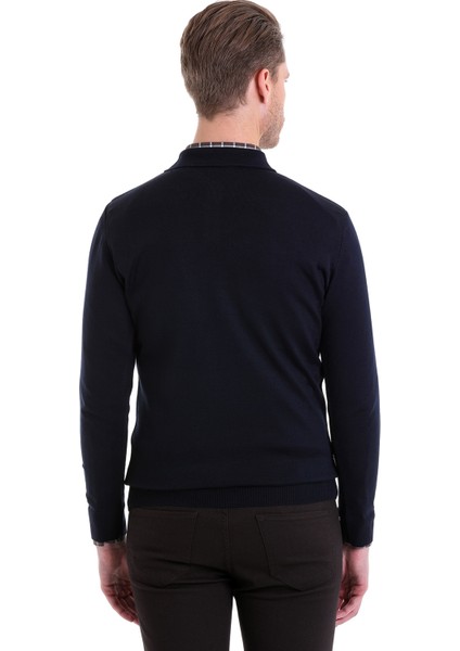 Lacivert Regular Fit Düz Polo Yaka Yünlü Klasik Triko Kazak indirimleri