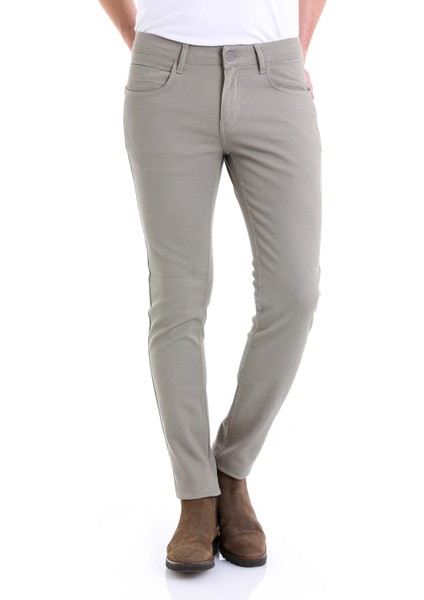 Haki Slim Fit Desenli 5 Cep Düşük Bel Kanvas Pantolon