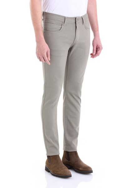 Haki Slim Fit Desenli 5 Cep Düşük Bel Kanvas Pantolon