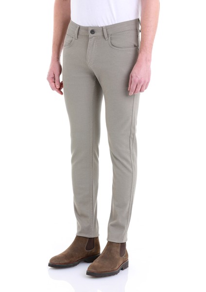 Haki Slim Fit Desenli 5 Cep Düşük Bel Kanvas Pantolon