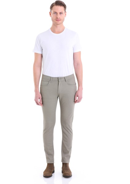 Haki Slim Fit Desenli 5 Cep Düşük Bel Kanvas Pantolon