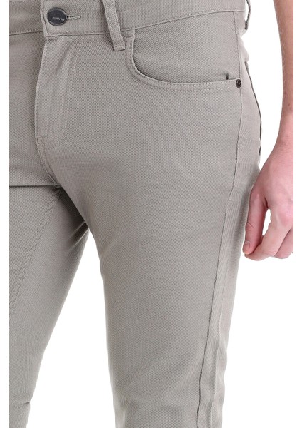 Haki Slim Fit Desenli 5 Cep Düşük Bel Kanvas Pantolon