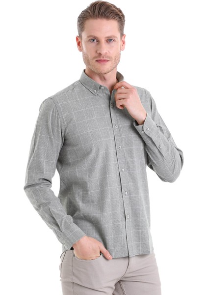 Yeşil Comfort Fit Desenli Pamuklu Uzun Kol Casual Gömlek