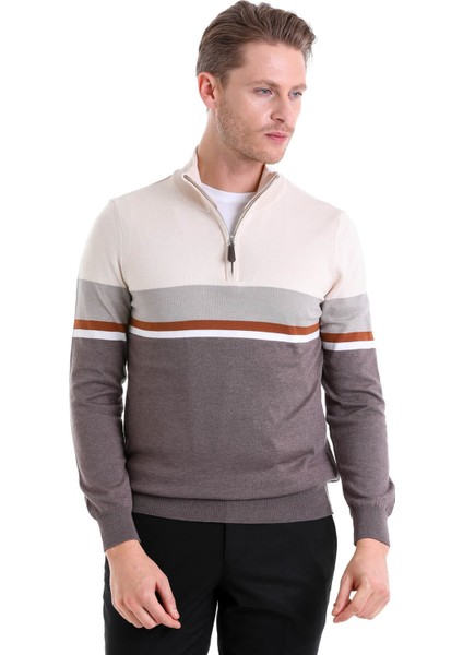 Vizon Regular Fit Çizgili Yarım Balıkçı Yaka Pamuklu Casual Triko Kazak fiyatları