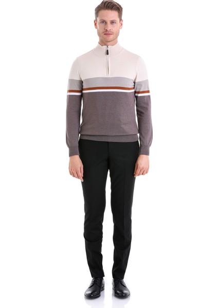 Vizon Regular Fit Çizgili Yarım Balıkçı Yaka Pamuklu Casual Triko Kazak modelleri