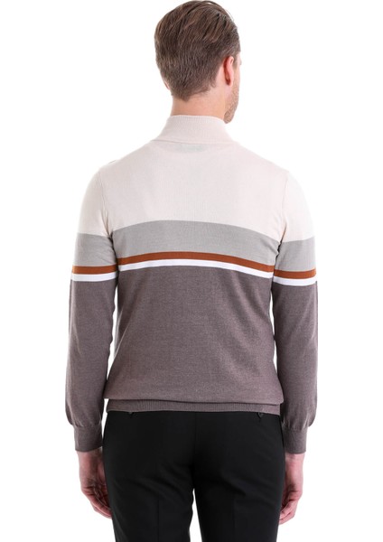 Vizon Regular Fit Çizgili Yarım Balıkçı Yaka Pamuklu Casual Triko Kazak indirimleri