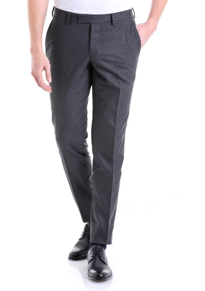 Gri Slim Fit Düz Yandan Cep Kumaş Pantolon