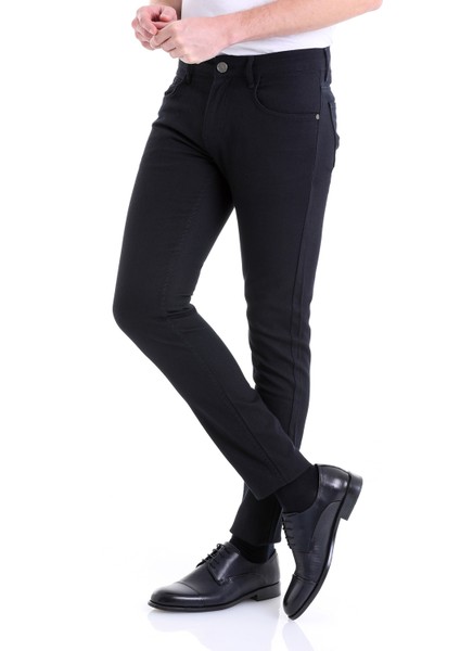 Lacivert Slim Fit Desenli 5 Cep Düşük Bel Kanvas Pantolon