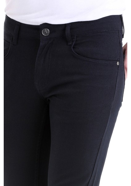 Lacivert Slim Fit Desenli 5 Cep Düşük Bel Kanvas Pantolon