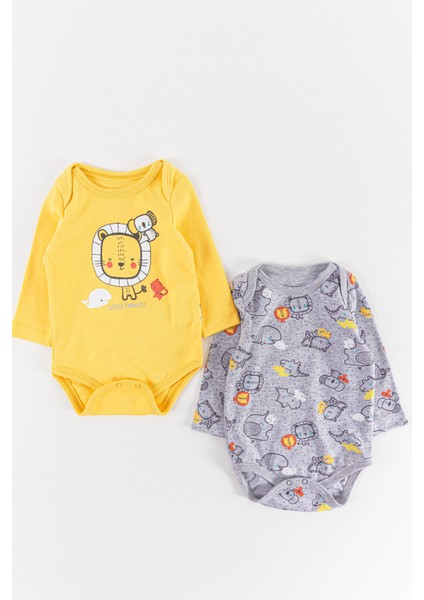 Figürlü 2'li Erkek Bebek Çıt Çıtlı Body Zıbın Takımı