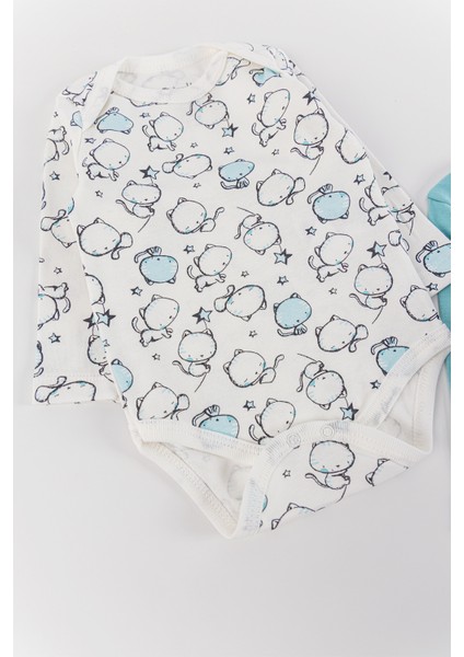 Kedi Figürlü 2'li Kız/erkek Bebek Çıt Çıtlı Body Zıbın Takımı modelleri