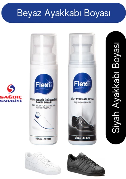 Flexicare Flexi Spor Beyaz Deri ve Kumaş Ayakkabı Boyası & Siyah Deri Ayakkabı Boyası 75 ml