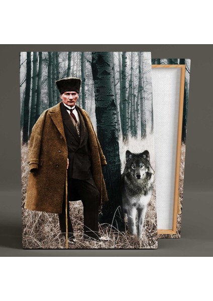 Mustafa Kemal Atatürk Ormanda Asil Kurt Kanvas Tablo