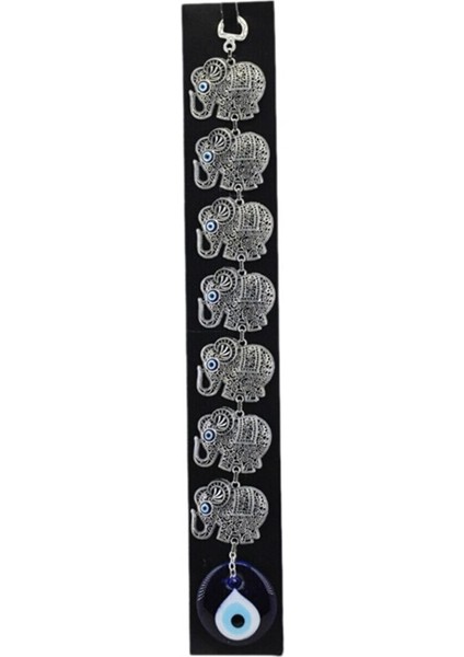Cam Nazar Boncuklu Metal Duvar Süsü 7 Li Fil Figürlü Model 4 42X5 cm