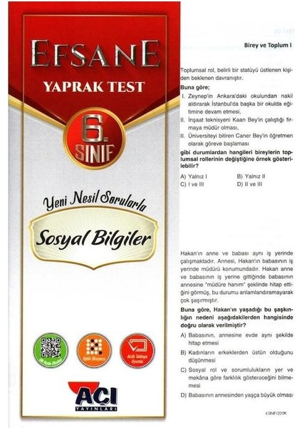Efsane 6. Sınıf Sosyal Bilgiler Yaprak Test