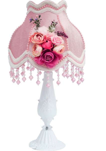 Kadife Kaplı Çiçek Dekorlu Abajur