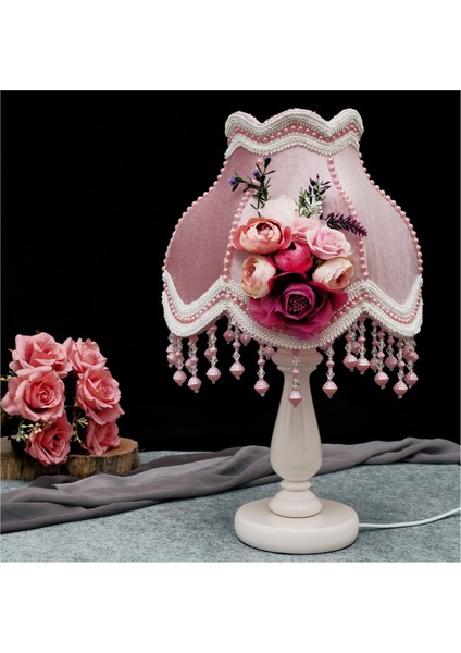 Kadife Kaplı Çiçek Dekorlu Abajur fiyatları