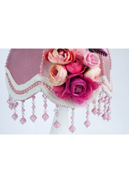 Kadife Kaplı Çiçek Dekorlu Abajur indirimleri