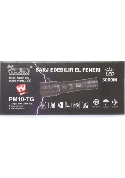 3000 Lümen Güçlü El Feneri Watton WT-600