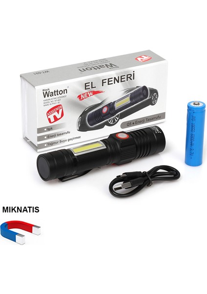 Geniş Açılı P50 LED Şarjlı El Feneri Watton WT-601