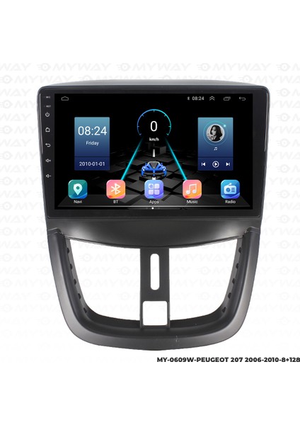 Peugeot 207 Android Multimedya Carplay Navigasyon Ekran - 8gb RAM+128 GB HDD - Myway modelleri