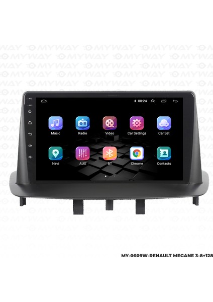Renault Megane 3 Android Multimedya Carplay Navigasyon Ekran - 8gb RAM+128 GB HDD - Myway