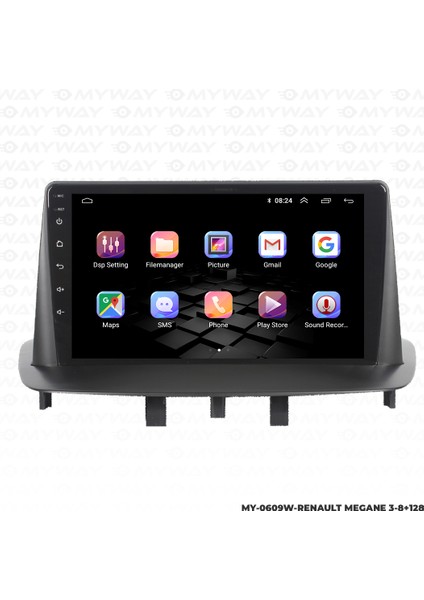 Renault Megane 3 Android Multimedya Carplay Navigasyon Ekran - 8gb RAM+128 GB HDD - Myway