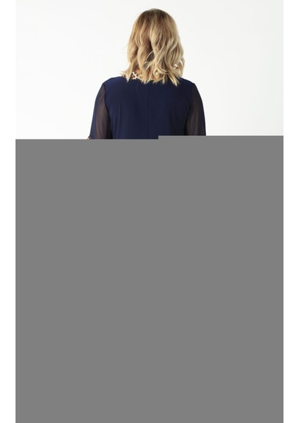 4039 Lacivert/leopar Volan Kollu Büyük Beden Bluz