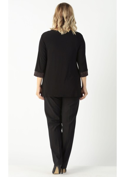 1931 Bakır Kol ve Yaka Parlak Detay Büyük Beden Bluz fırsatları