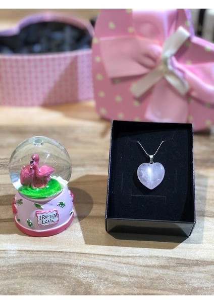 14 Şubat Sevgililer Günü Hediyesi Aşkın Simgesi Romantik Flamingo Küre ve Doğal Taş Kalpli Kolye