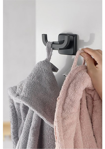 Ömür Boyu Paslanmaz Iki Kancalı Havlu ve Bornoz Askılığı Siyah D-008 fiyatları