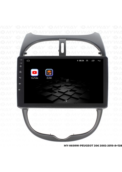 Peugeot 206 Android Multimedya Carplay Navigasyon Ekran - 8gb RAM+128 GB HDD - Myway