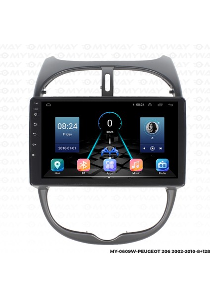 Peugeot 206 Android Multimedya Carplay Navigasyon Ekran - 8gb RAM+128 GB HDD - Myway modelleri