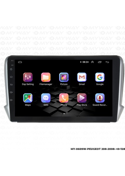 Peugeot 208 Android Multimedya Carplay Navigasyon Ekran - 8gb RAM+128 GB HDD - Myway
