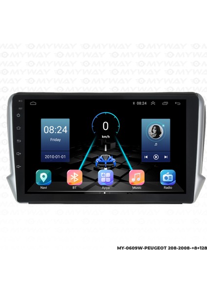 Peugeot 208 Android Multimedya Carplay Navigasyon Ekran - 8gb RAM+128 GB HDD - Myway modelleri
