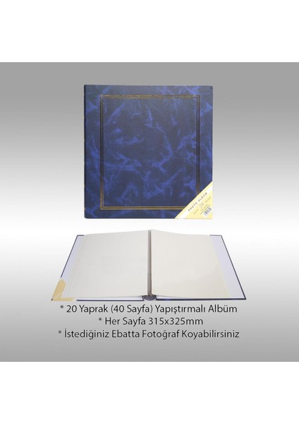 20 Yaprak [40 SAYFA]-31x32 cm Manyetik Yapışkanlı Ciltbezli Fotoğraf Albümü Lacivert