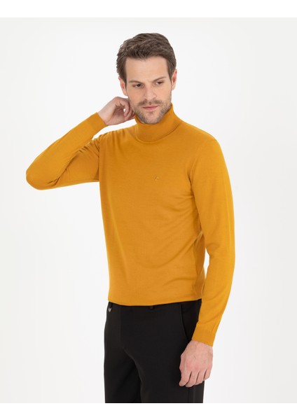 Erkek Safran Slim Fit Balıkçı Yaka Yün Karışımlı Basic Triko Kazak 50257302-VR043