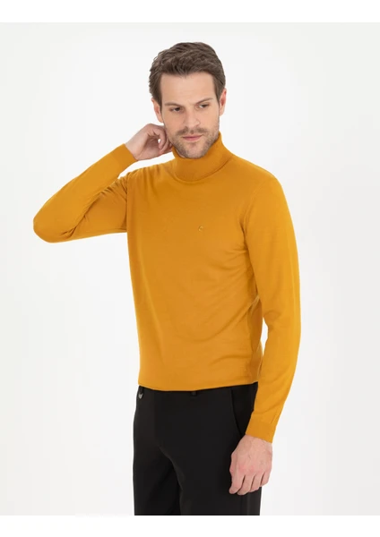 Pierre Cardin Erkek Safran Slim Fit Balıkçı Yaka Yün Karışımlı Basic Triko Kazak 50257302-VR043