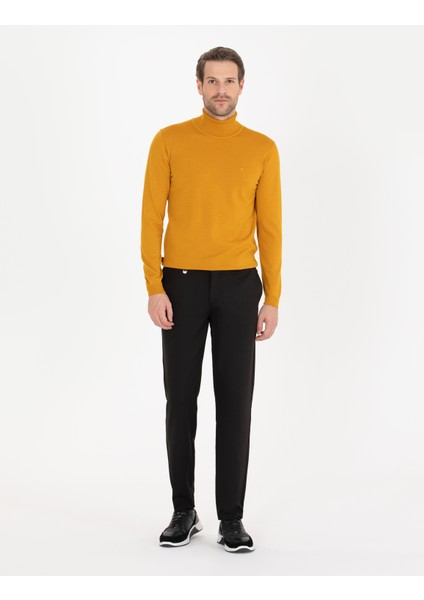 Erkek Safran Slim Fit Balıkçı Yaka Yün Karışımlı Basic Triko Kazak 50257302-VR043