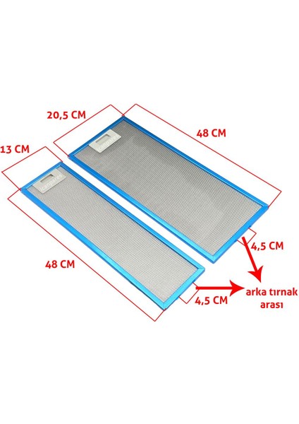 Vestel Uyumlu En 20,5 Boy 48 cm - En 13 Boy 48 cm Aspiratör Filtresi Takımı fiyatları