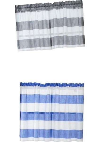 Pencere Çizgili Kısa Valance Çubuk Cep Perdeleri Mutfak - Gri 137 x 76 cm (Yurt Dışından)