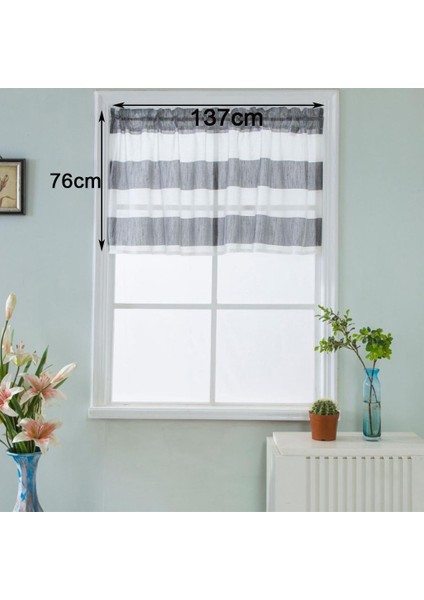 Pencere Çizgili Kısa Valance Çubuk Cep Perdeleri Mutfak - Gri 137 x 76 cm (Yurt Dışından)