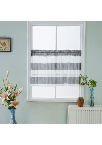 Pencere Çizgili Kısa Valance Çubuk Cep Perdeleri Mutfak - Gri 137 x 76 cm (Yurt Dışından)