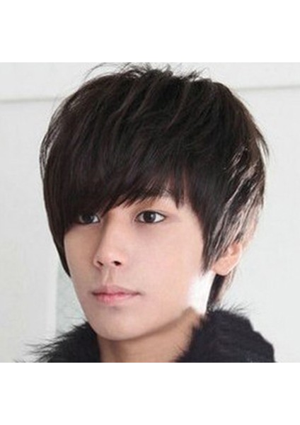Yeni Yakışıklı Saç Peruk Erkek Kabarık Kore Versiyonu Yakışıklı Peruk Siyah - Siyah (Yurt Dışından)