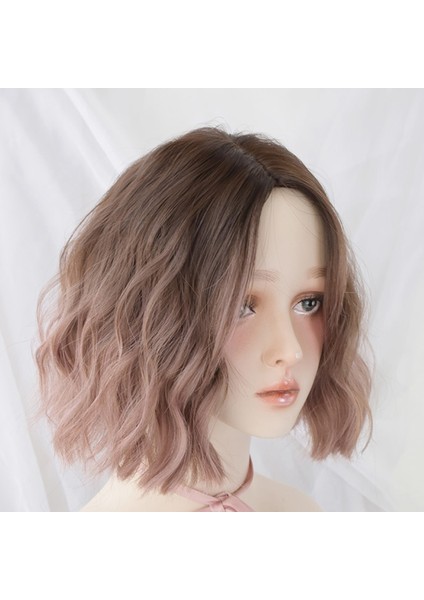 Kadınlar Için Peruklu Sentetik Kısa Peruk Cosplay Su Dalgası Peruk Gelen Güzellik-Pembe Kahverengi Degrade (Yurt Dışından) fırsatları