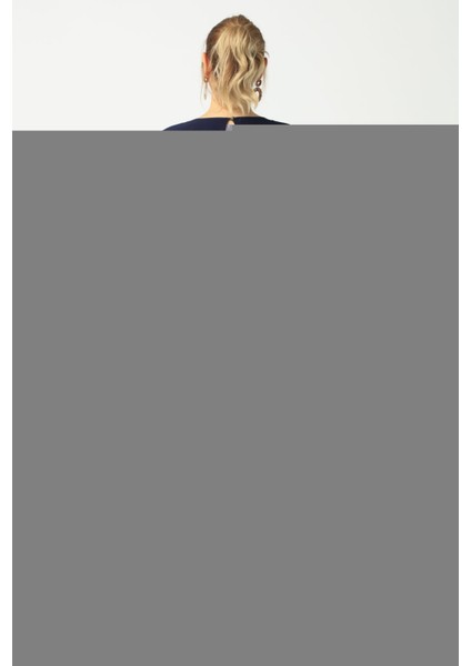 4046 Lacivert Şifon -Payet Dantel Kombinli Büyük Beden Bluz modelleri