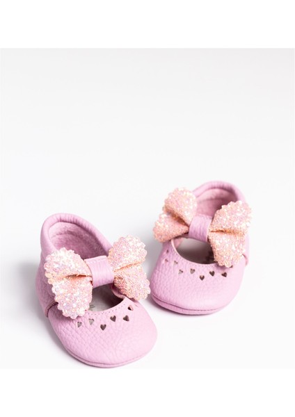 Pembe Pullu Fiyonklu Deri Kız Bebek Makosen