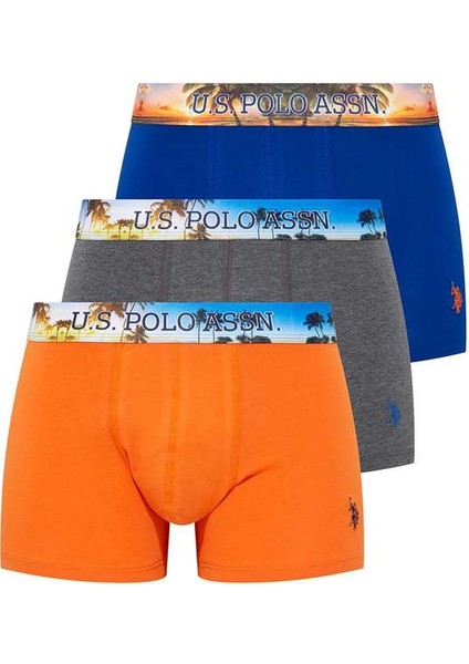 U.S. Polo Assn. Erkek Saks - Antrasit Melanj - Turuncu 3'lü Boxer 80434