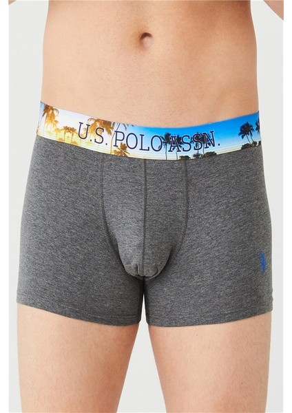 U.S. Polo Assn. Erkek Saks - Antrasit Melanj - Turuncu 3'lü Boxer 80434